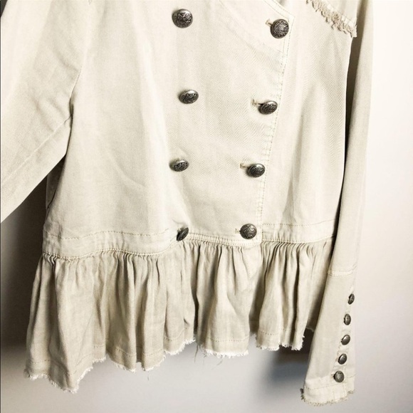 Anthropologie Free People Double Breasted Peplum Military Jacket Beige - Picture 4 of 5